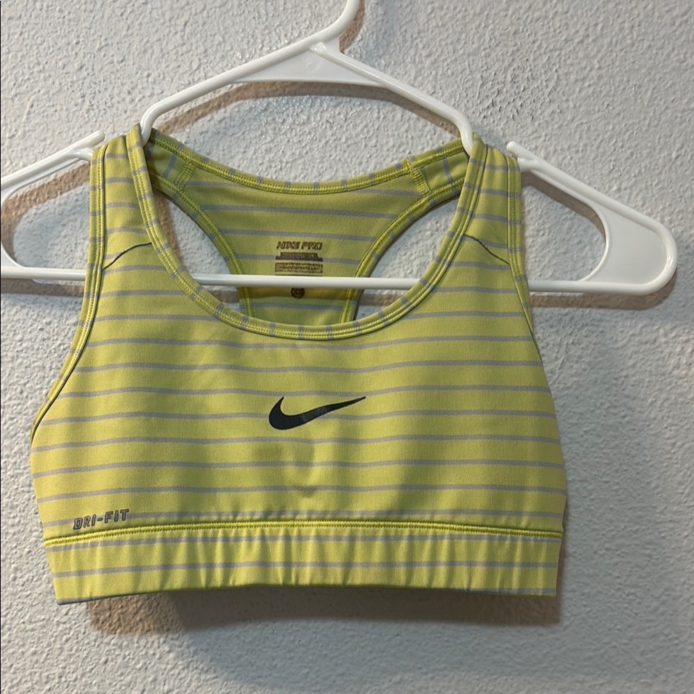 Nike Pro Lime and Gray Striped Sports Bra